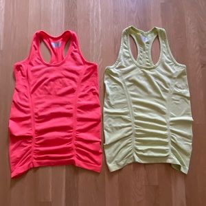 Athleta Set of 2 Womens Racer Back Tanks w Flattering Details /Lime / Orange / S